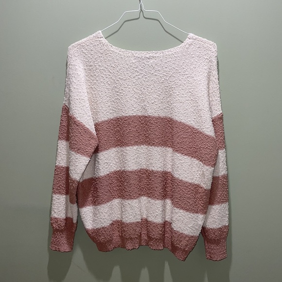 Cream and Mauve Stripped Oversized Sweater, Knox Rose, XL - Picture 2 of 3